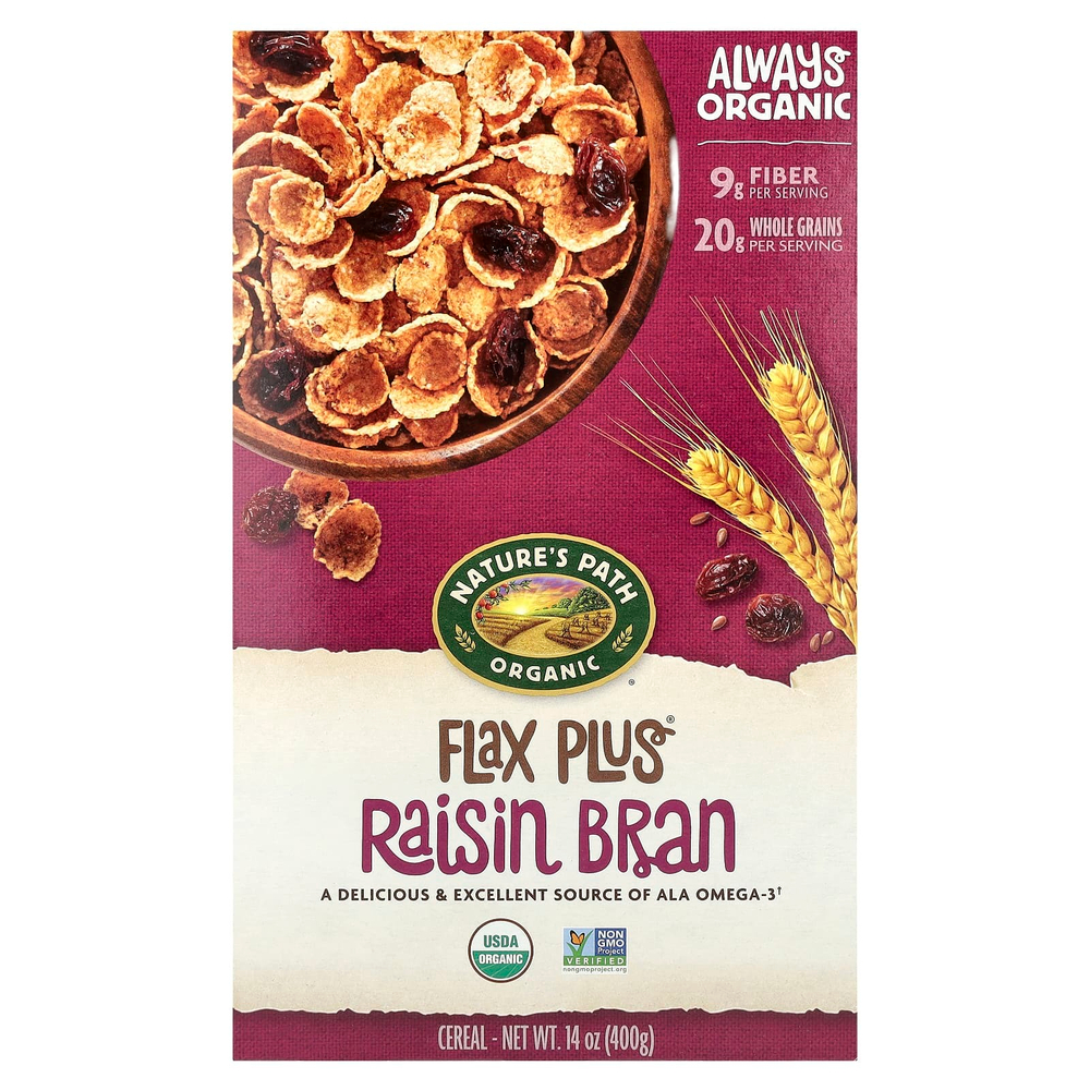 Nature's Path, Organic, Flax Plus, хлопья, отруби с изюмом, 400 г (14 унций)