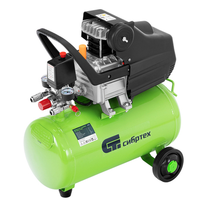 СИБРТЕХ Компрессор с набором КК-1500/24 ПЛЮС маслянный 1,5кВт 190 л/мин 24л прямой привод