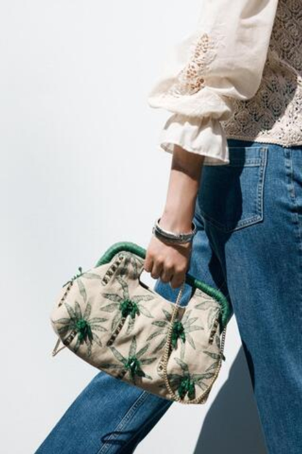 ZARA КЛАТЧ С БИСЕРОМ, ЭКРЮ