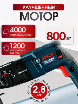 Перфоратор электрический сетевой, 800ВТ, в кейсе, профессиональный