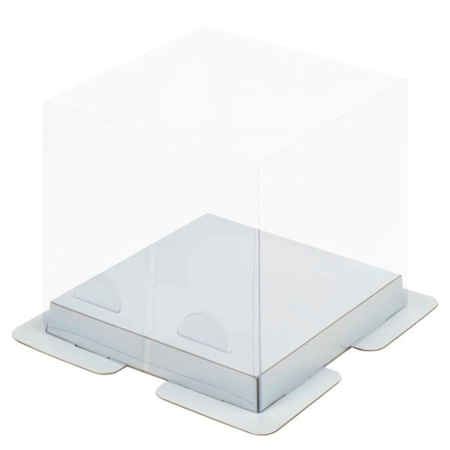 Коробка для торта ПРЕМИУМ с пьедесталом прозрачная 150*150*140 мм (белая)