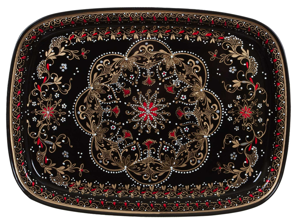 Жостовский поднос орнаментальный декоративный, размер 33х24 см (A12), металлический
