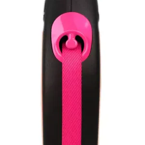 Рулетка flexi Neon New M (до 25 кг) лента 5 м, светоотражающая,розовый неон