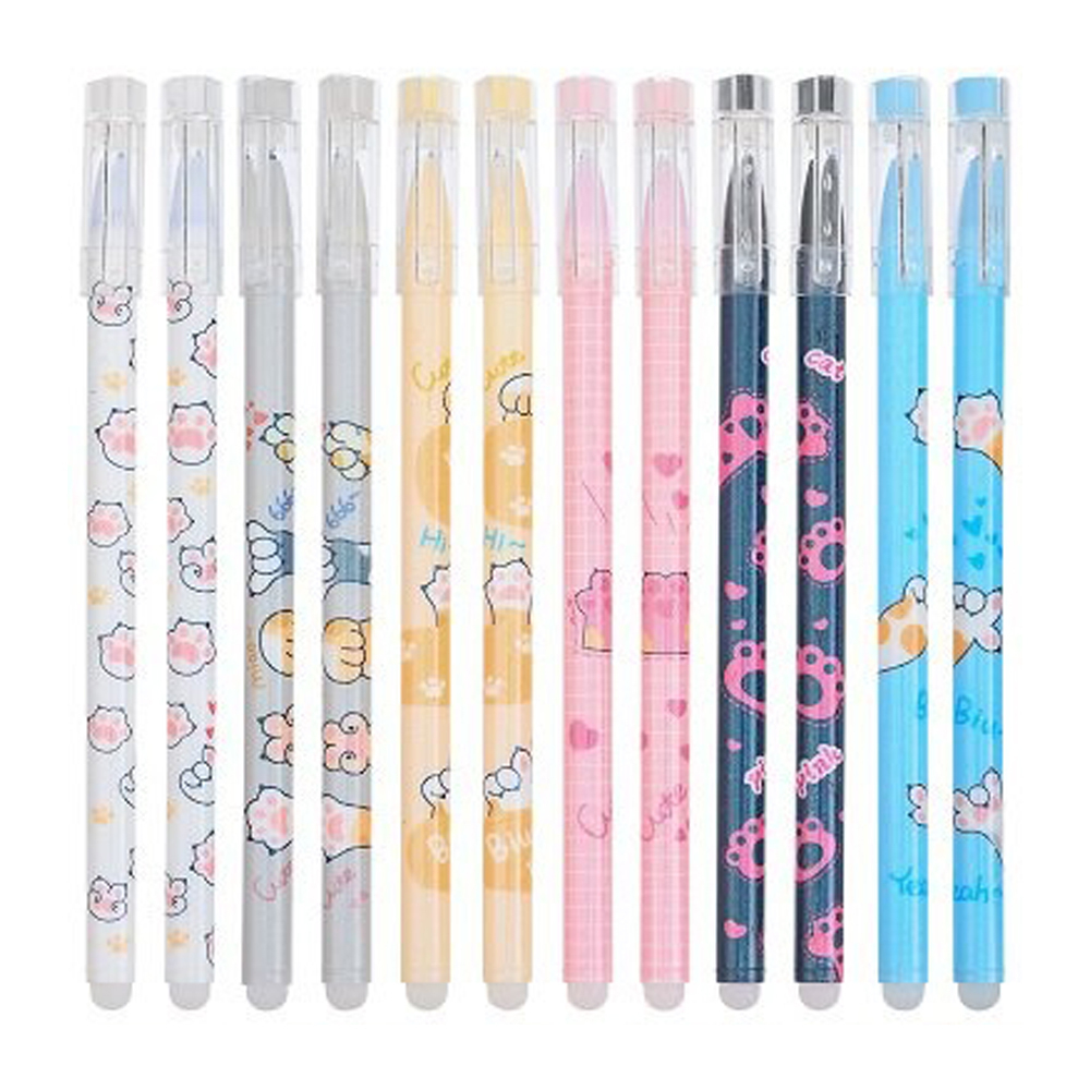 Ручка гелевая, пиши-стирай, Basir, синие чернила, серия "ЛАПКИ", корпус с рисунком, 12 шт