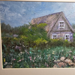 Картина авторская маслом на холсте в паспарту 30х40 см на стену для интерьера "Брошенный дом"