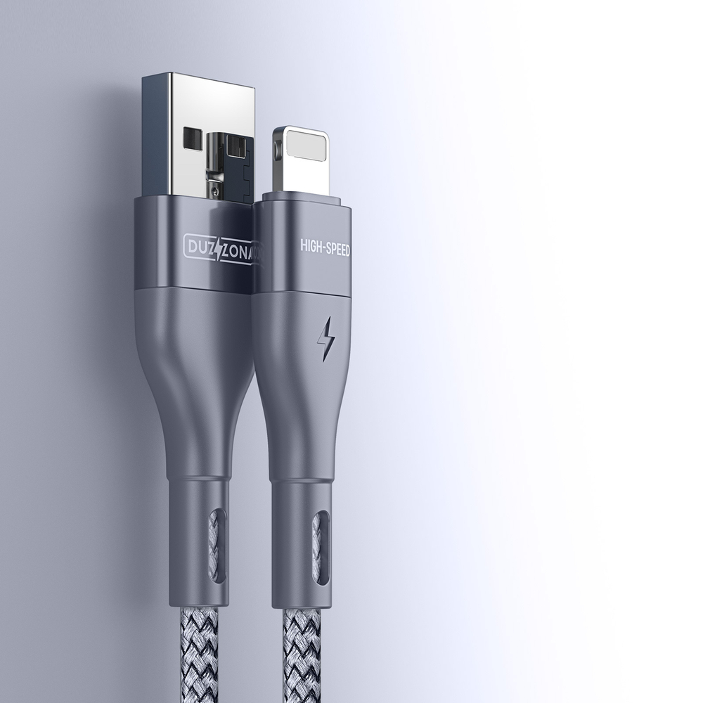 Кабель в тканевой оплетке длина 100см (1м) с разъемом USB-A на Lightning с быстрой зарядкой PD 12W от Duzzona, серия A7 Cable