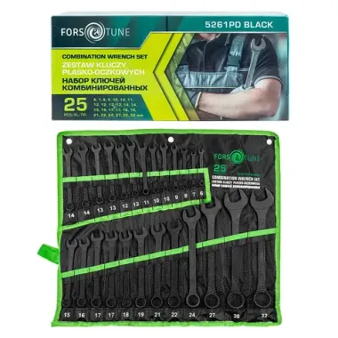 Ключи комбинированные, набор 25пр. (6-19, 21, 22, 24, 27, 30, 32мм) FORSandTUNE FORSandTUNE-5261PD BLACK