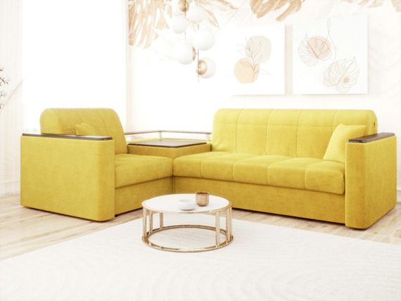 Диван угловой с Баром Неаполь 1,6 - Velutto 28 оливковый/ коричневая накладка