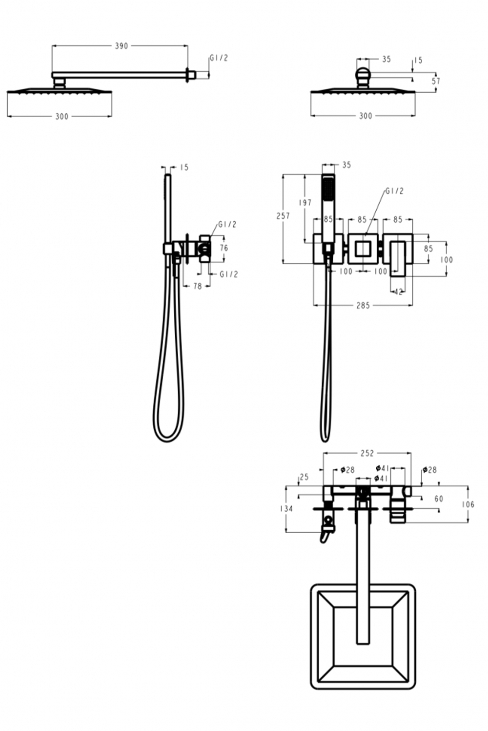 Душевая система скрытого монтажа Grocenberg GB5080BL с Картриджем Kerox (Венгрия)