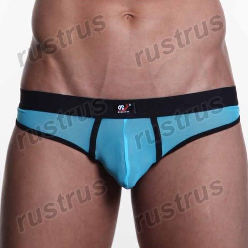 Мужские трусы стринги голубые с черной резинкой WANGJIANG WG00079