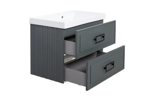 Тумба с раковиной La Fenice Cubo Grigio Twin 80 см FNC-01-CUB-G-80-2 серо-зеленая матовая