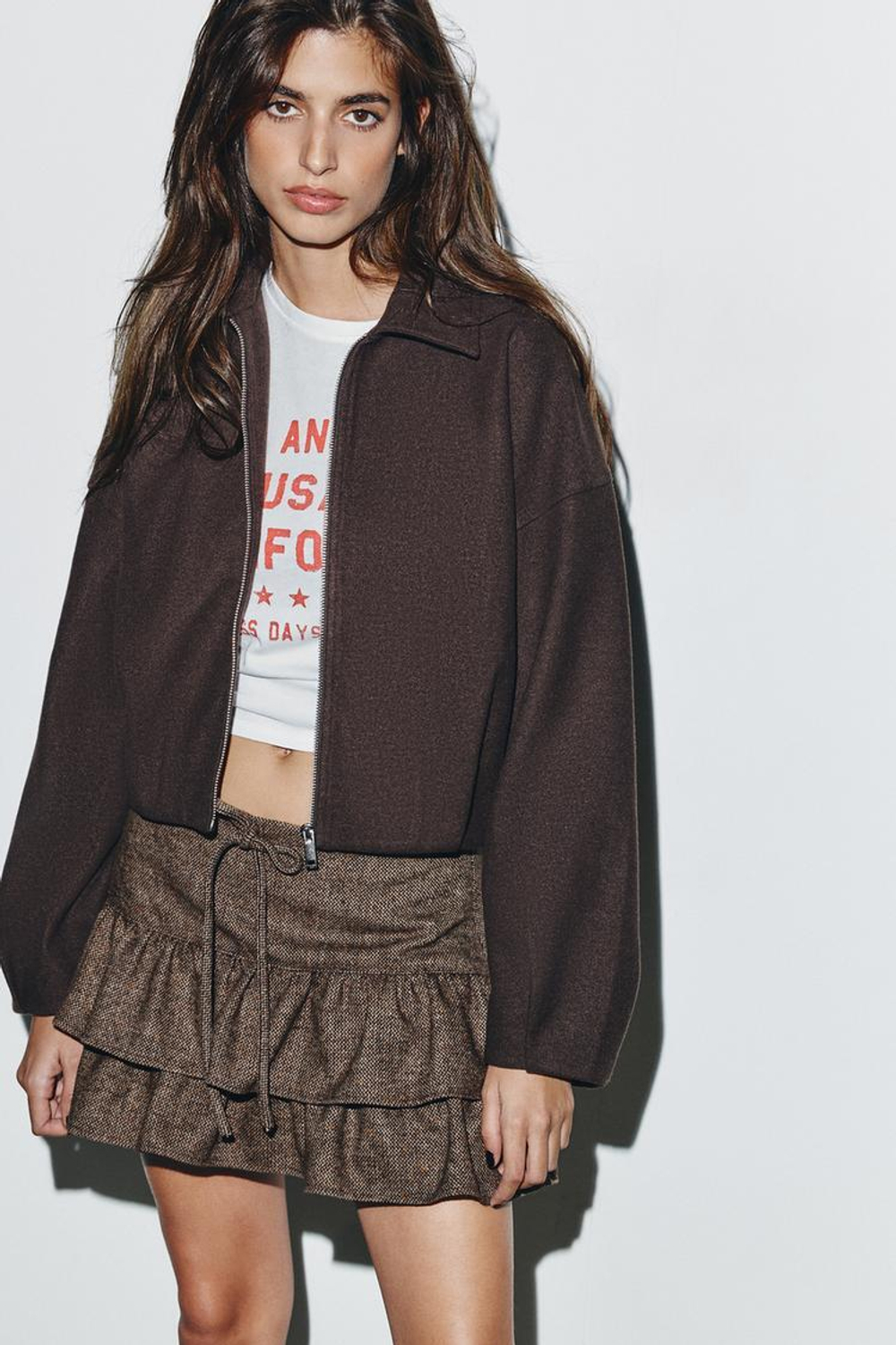 ZARA МЯГКИЙ БОМБЕР НА МОЛНИИ, КОРИЧНЕВЫЙ