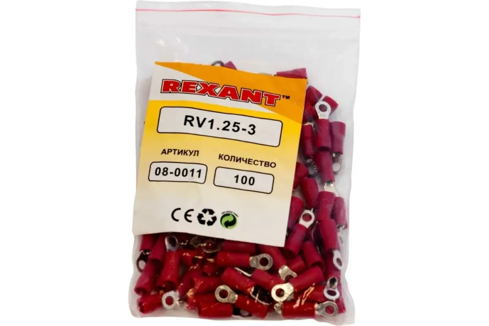 Кольцевой изолированный наконечник REXANT d 3,2 мм 0,5-1,5 мм2 НКи 1.5-3 красный 100 шт 08-0011