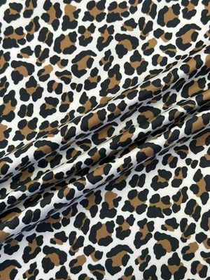 Хлопок с эластаном белый с черно-коричневым анималистичным принтом