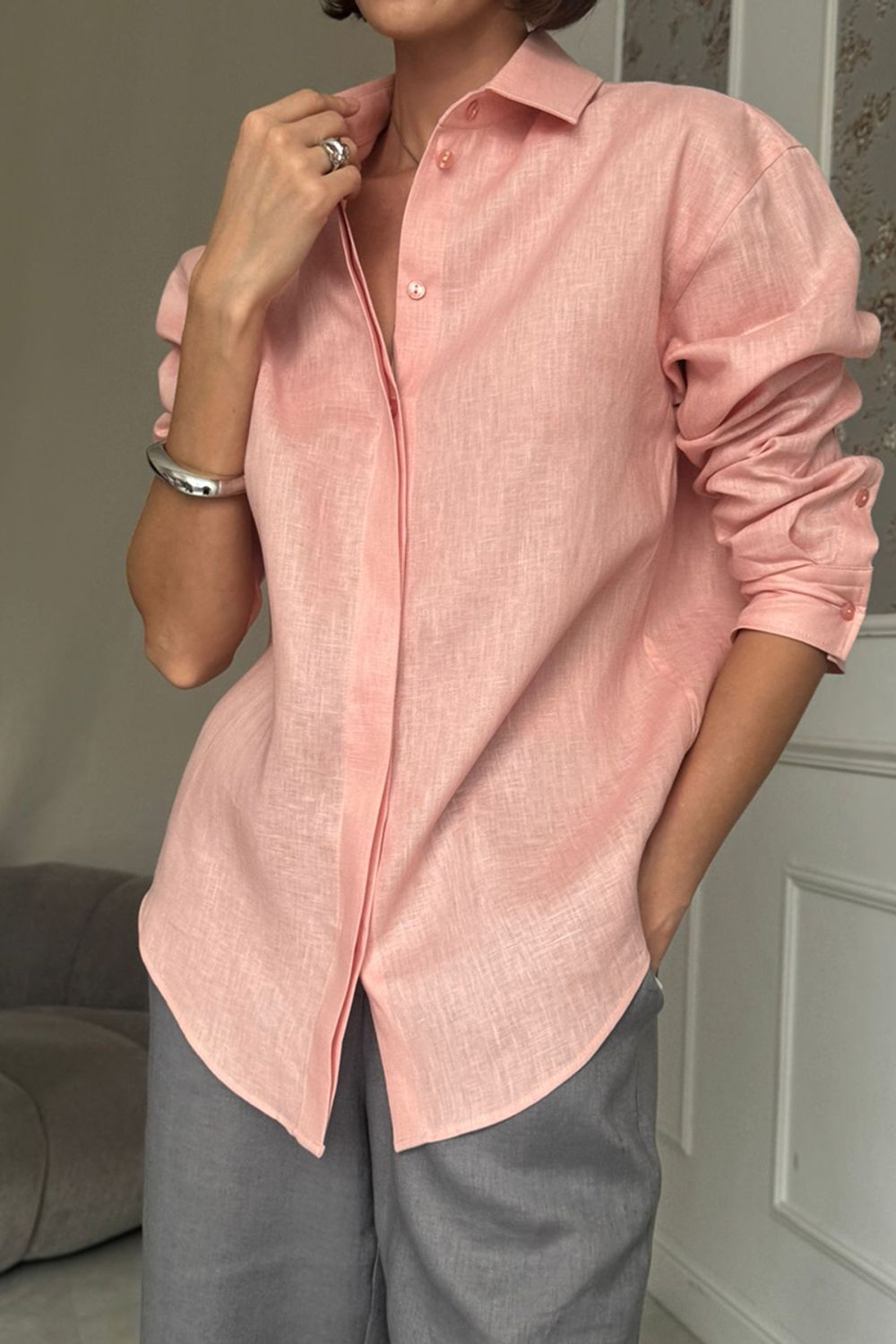 Рубашка Хельсинки розовый лен
