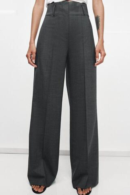 ZARA БРЮКИ ИЗ ШЕРСТИ С ВЫСОКОЙ ПОСАДКОЙ — ZW COLLECTION, СЕРЫЙ МЕЛАНЖ