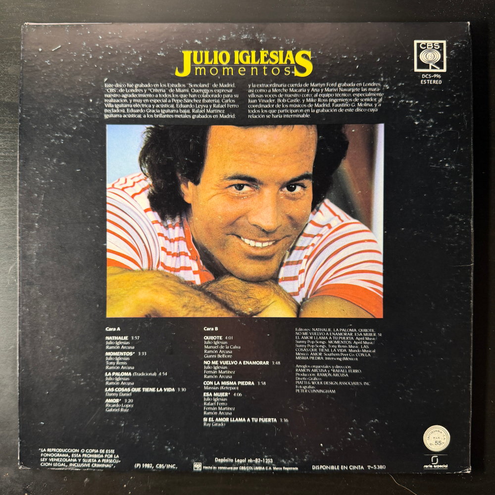 Julio Iglesias ‎– Momentos (Венесуэла 1982г.)