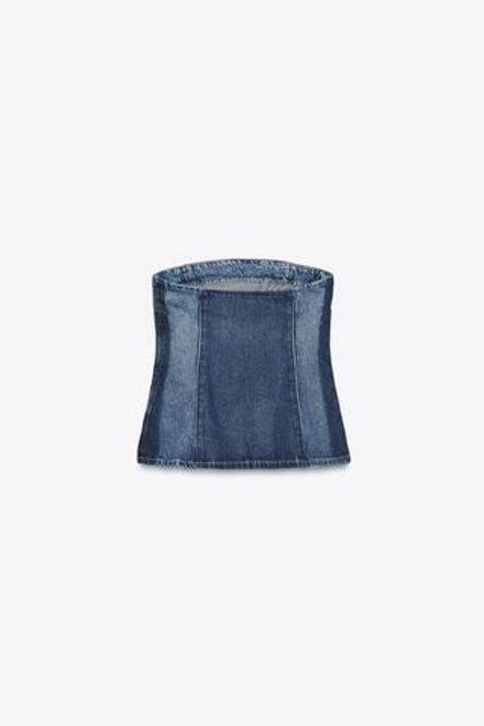 ZARA ДЖИНСОВЫЙ ТОП-БАНДО TRF, МОРСКОЙ СИНИЙ