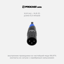 PROCAST cable XLR(m)/XLR(f).0,5 Профессиональный балансный звуковой кабель XLR(male) / XLR(female), длина 0,5 метра
