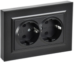 BRITE Розетка 2-местная с заземлением без защитных шторок плоская 16А в сборе РСПл12-3-БрЧ черный IEK