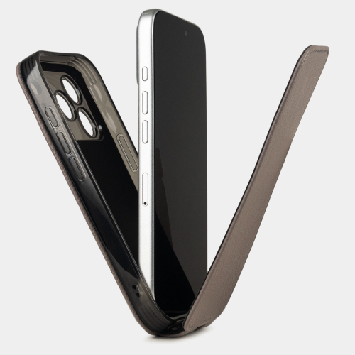 Чехол для iPhone 17 Pro Max - кожа теленка сафьяно, серо-бежевый