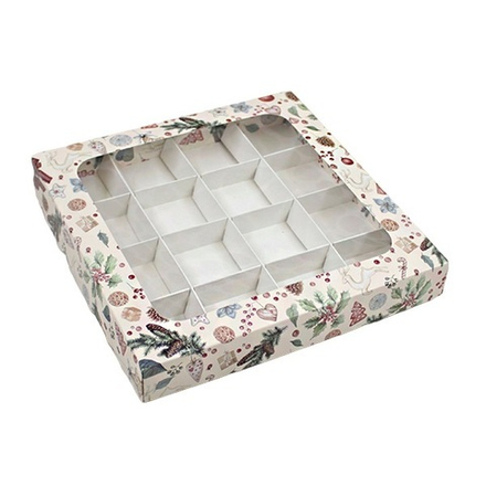 Коробка для конфет 16 шт с окном "Игрушки", ячейка 5х5см, 20х20х3 см