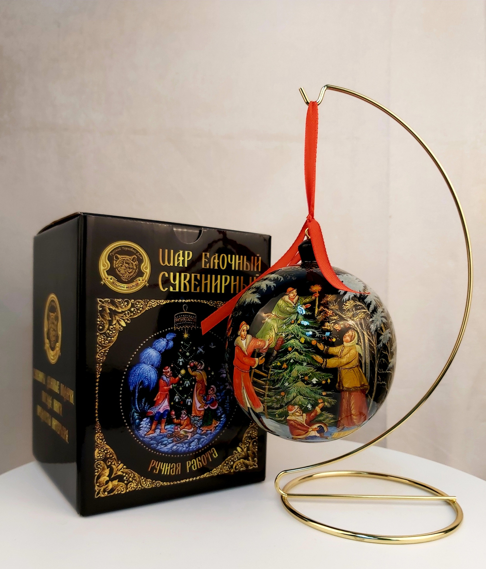 Шар новогодний "Рождество"  (круговая худ. роспись Палех) в коробке