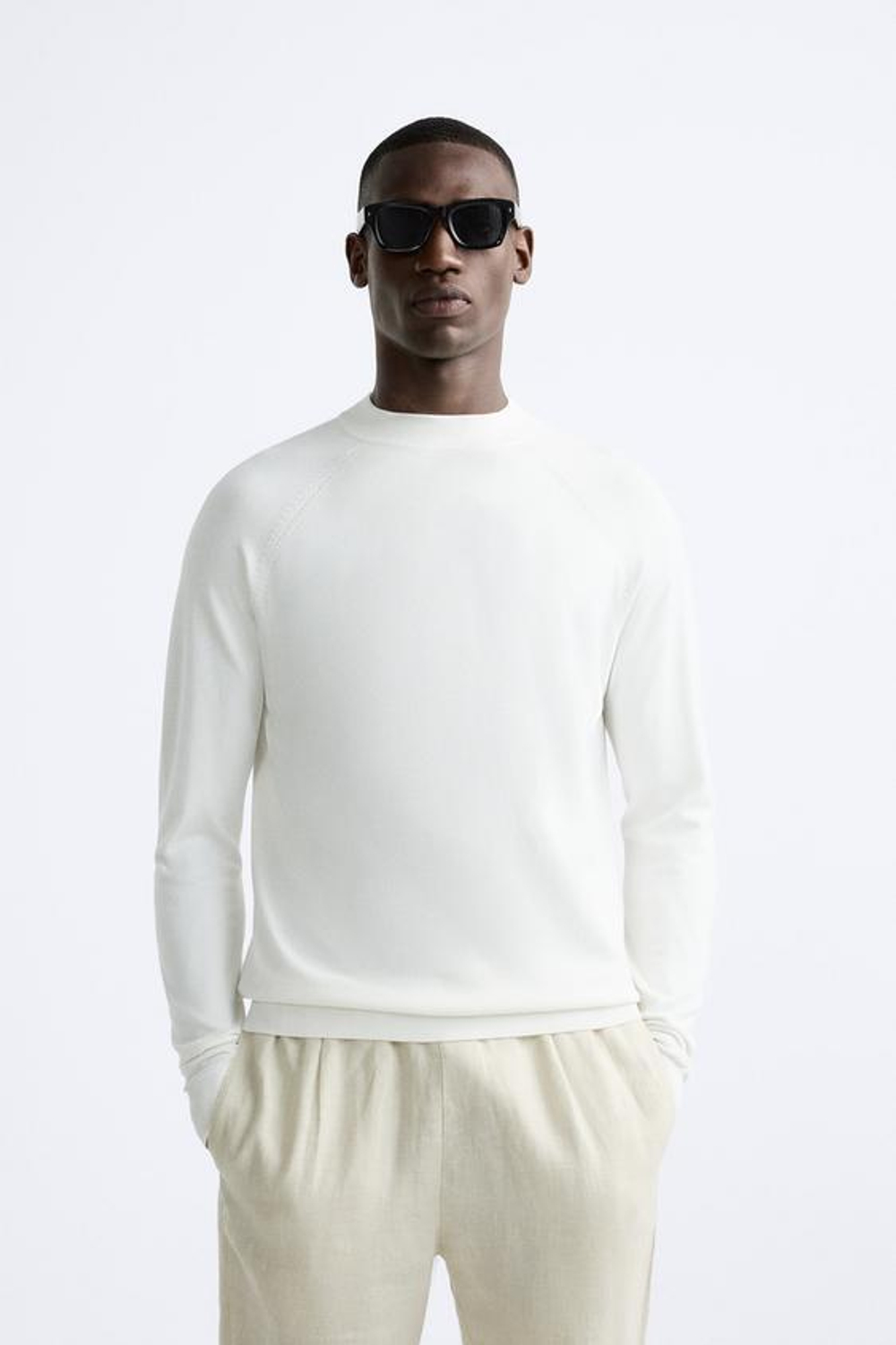 ZARA СВИТЕР С ВОРОТНИКОМ-СТОЙКОЙ, ЖЕЛТОВАТО-БЕЛЫЙ