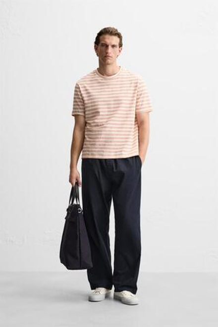 ZARA ЖАККАРДОВАЯ ФУТБОЛКА В ПОЛОСКУ, ЭКРЮ/КРАСНЫЙ