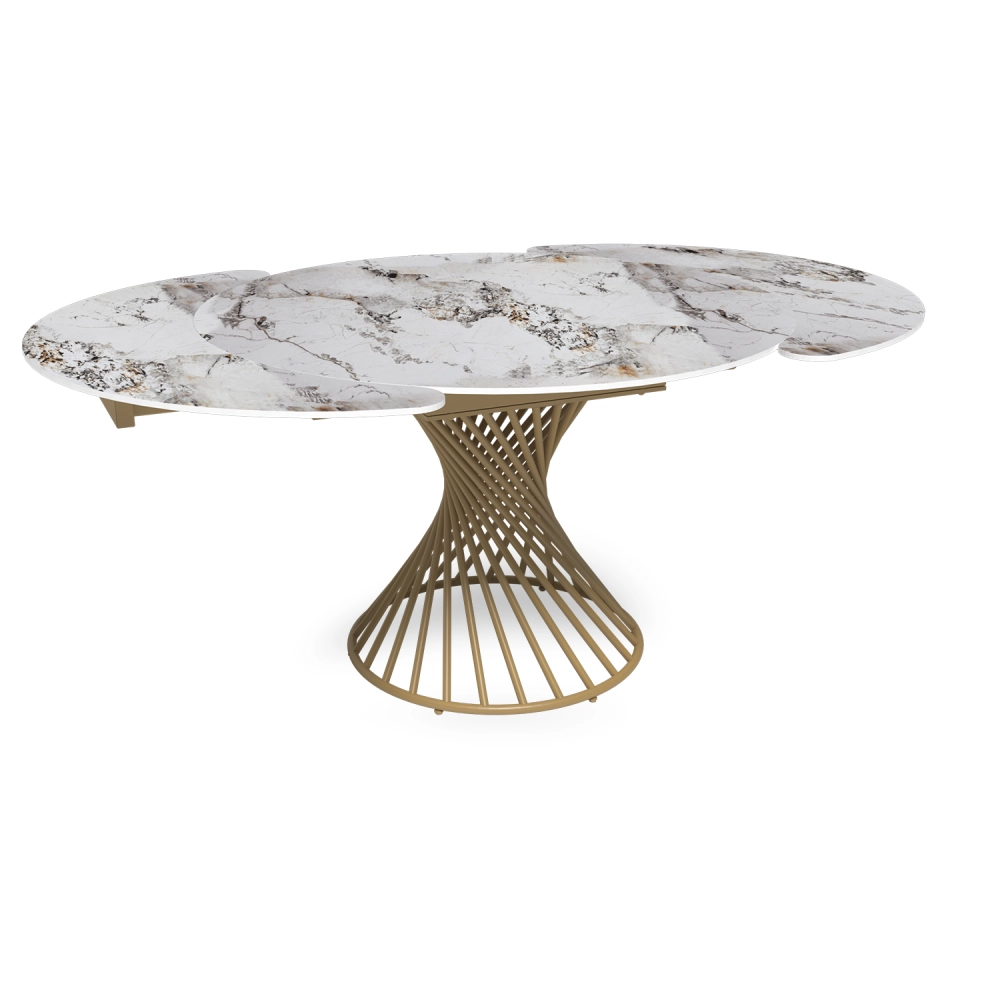 Стол круглый раскладной Lava (120+30+30), керамика глянцевая Top Pandora / опора золото