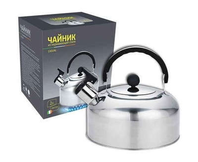 Чайник метал.со свистком (0,3мм) CASUAL, 2 л, ручка пластик, нерж.сталь 4259 Mallony