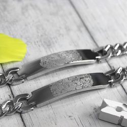 Стальной браслет с гравировкой отпечатка пальца на заказ