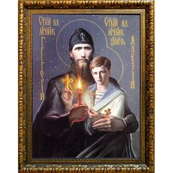 Григорий Распутин с царевичем Алексеем. Икона Николая Гурьянова. Икона на холсте.