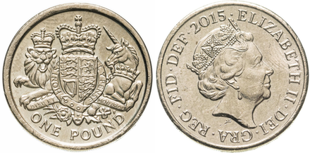 Великобритания 1 фунт, 2015 Королевский герб Великобритании XF