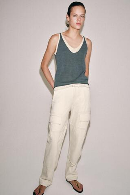 ZARA КОМБИНИРОВАННЫЙ ТРИКОТАЖНЫЙ ТОП, СИНИЙ