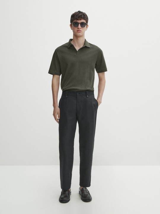 Massimo Dutti Поло из хлопка с короткими рукавами, хаки