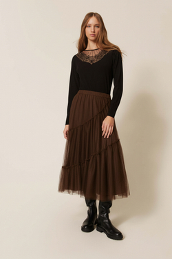 Многослойная юбка миди с тюлем