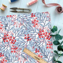 Ткань таффета рябина на белом фоне