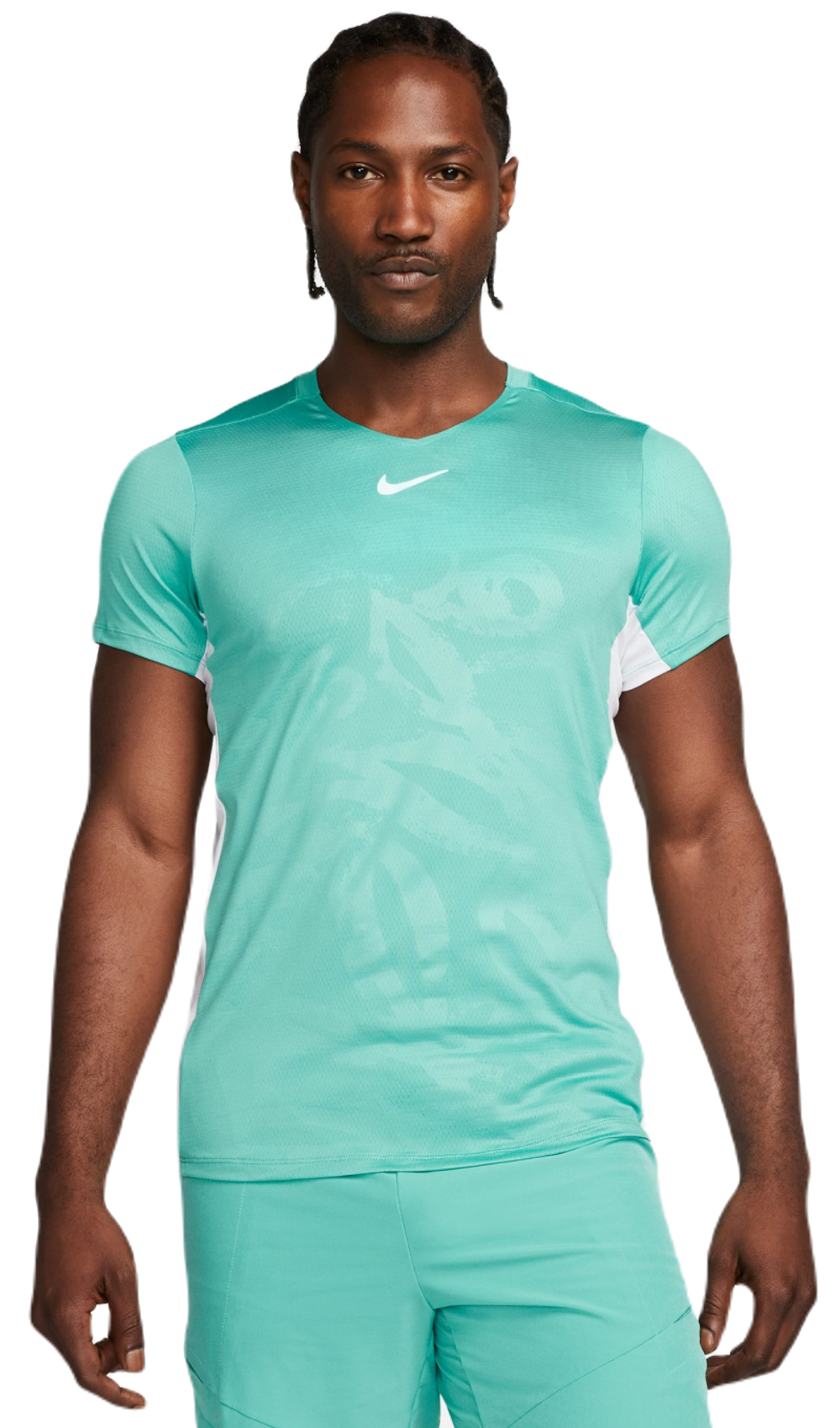 Мужская теннисная футболка Nike Court Dri-Fit Advantage Printed Tennis Top - washed teal/white/white
