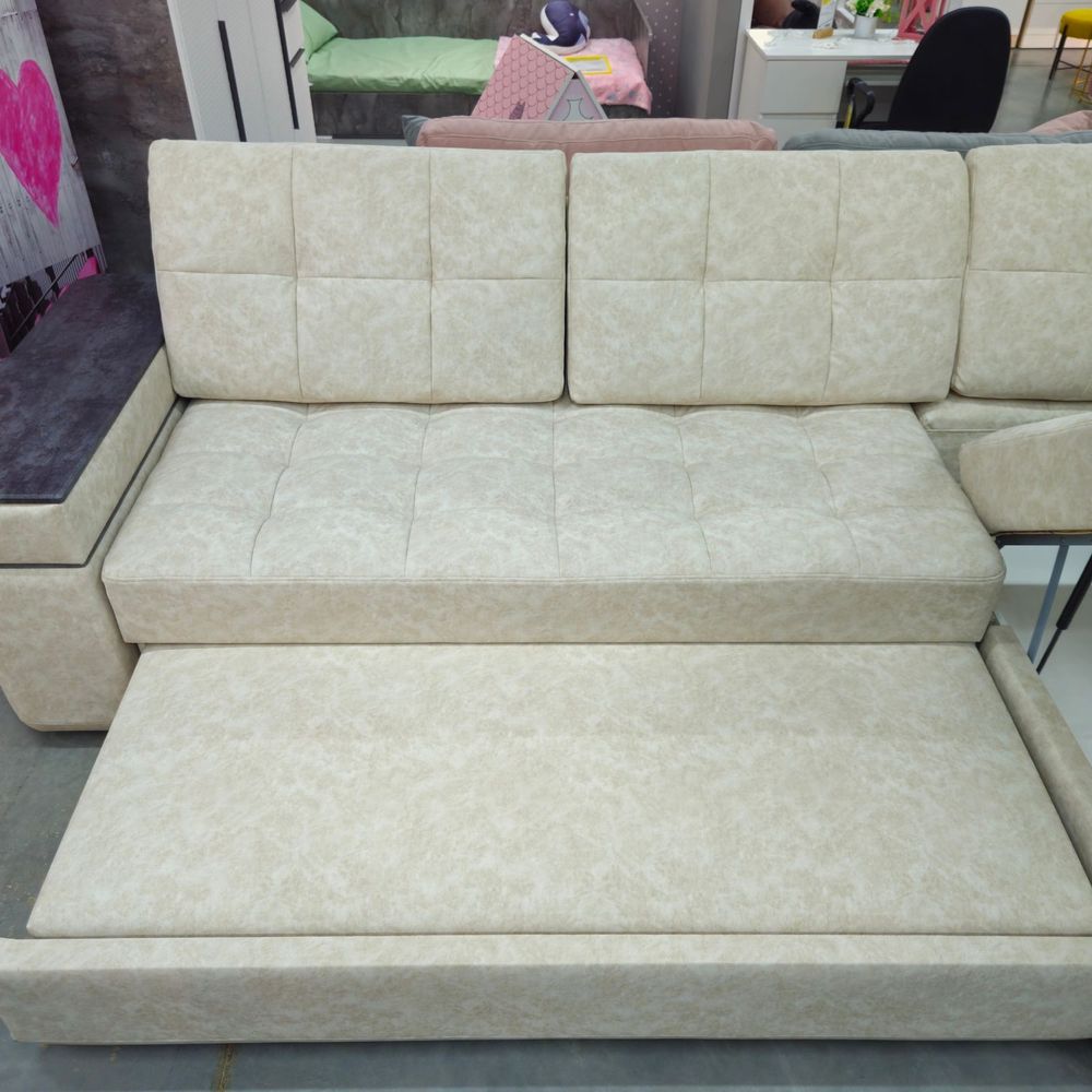 Диван-кровать "Консул" с оттоманкой ПБ, (Nappa-01/накладки Бетон