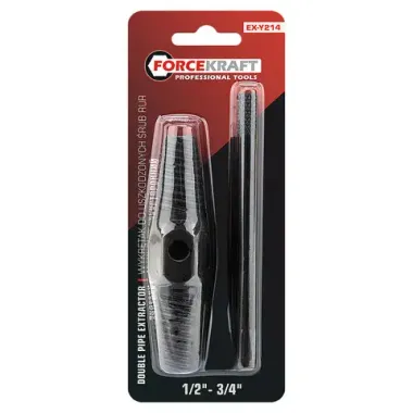 Экстрактор двухсторонний для извлечения сломанной резьбы из труб 1/2''-3/4''в комплекте с воротком, набор 2пр. FORCEKRAFT FK-EX-Y214