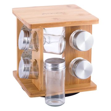 Набор ёмкостей для специй 8 шт. Kamille КМ-7039 на квадратной бамбуковой подставке