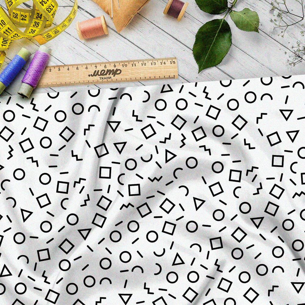 Ткань шелк Армани мелкие геометрические фигуры на бежевом фоне