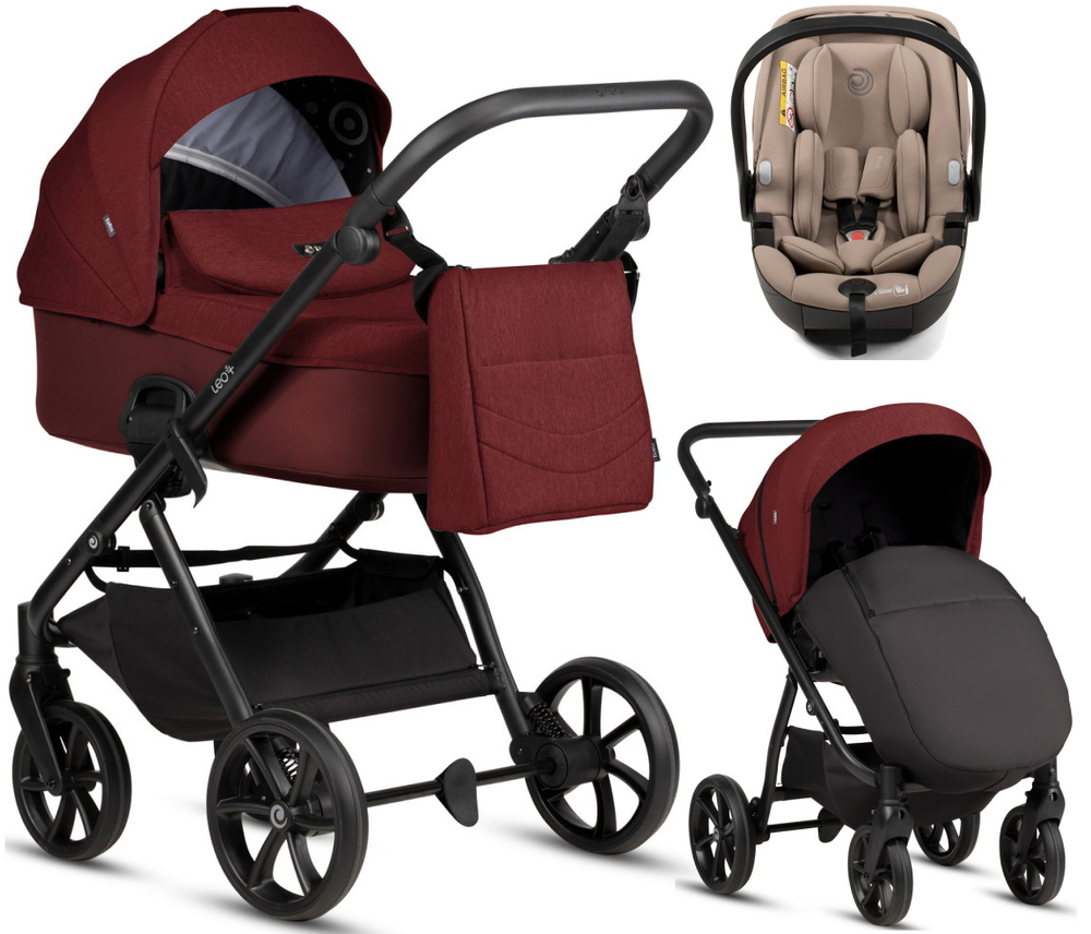 Детская коляска Tutis Leo 3 Plus 3 в 1 с автокреслом Beno Beige 1582220 Burgundy