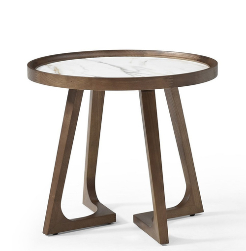 Стол журнальный CT3059 (D60) белая керамика (LIUJINBAI)/орех