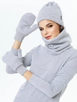 Комплект с начесом: снуд, варежки, шапка