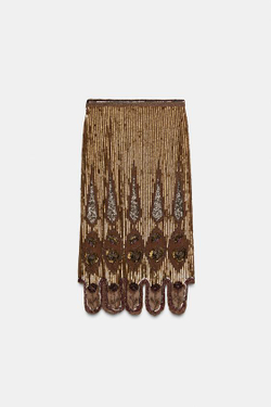 ZARA ЮБКА С ВЫШИВКОЙ — ZW COLLECTION LIMITED EDITION, ЗОЛОТОЙ