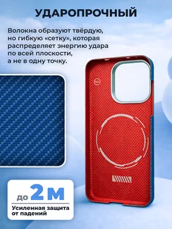 Карбоновый чехол для IQQO 15 с MagSafe синий (Blue) шахматное плетение