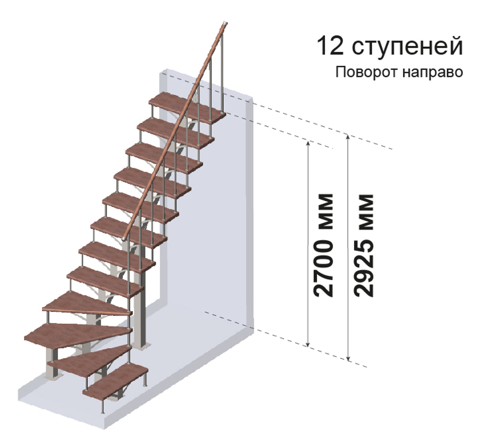 Ограждение d25 для Г-образной лестницы MONO h292.5