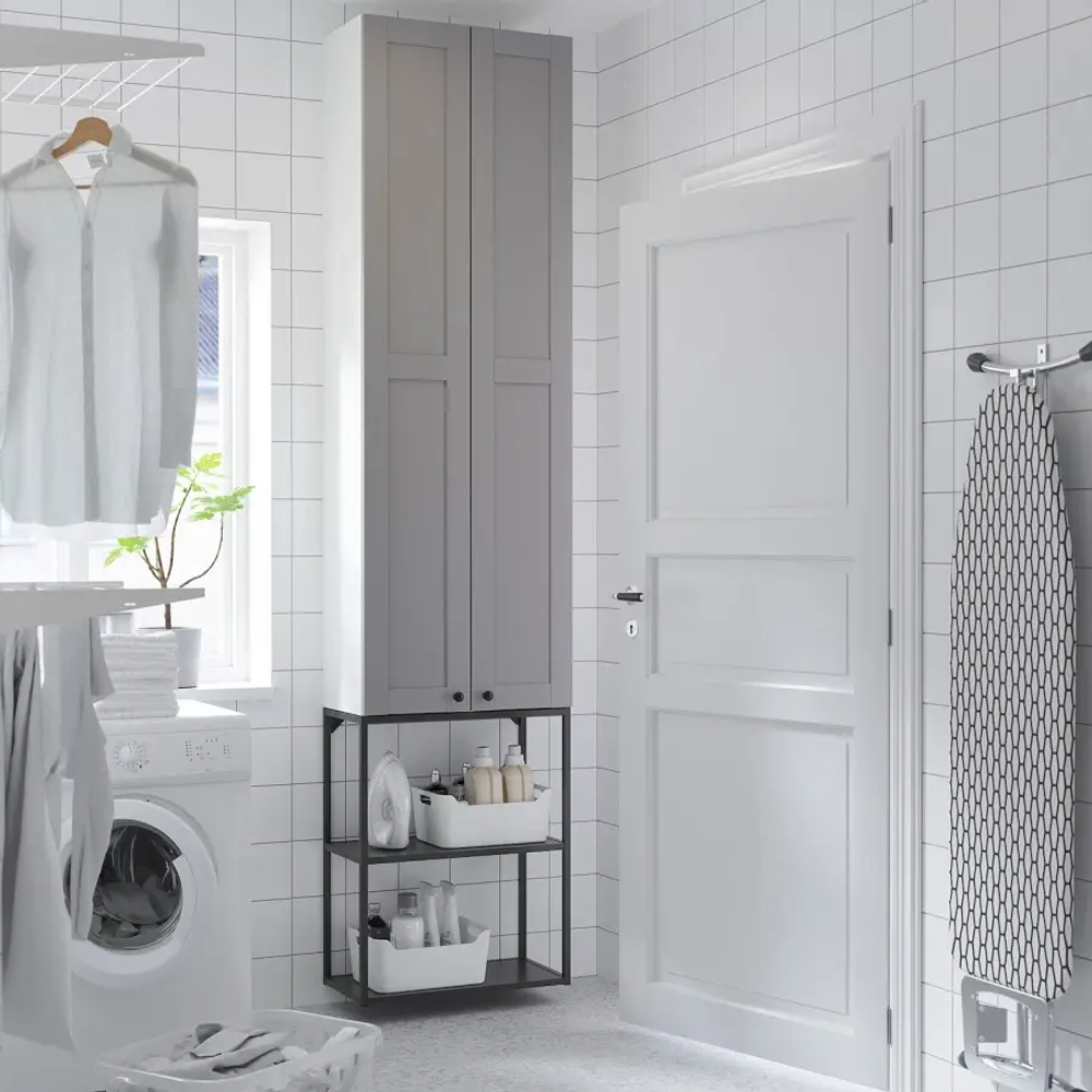 Книжный шкаф - IKEA ENHET/ЭНХЕТ ИКЕА, 60х32х255 см, серый/белый